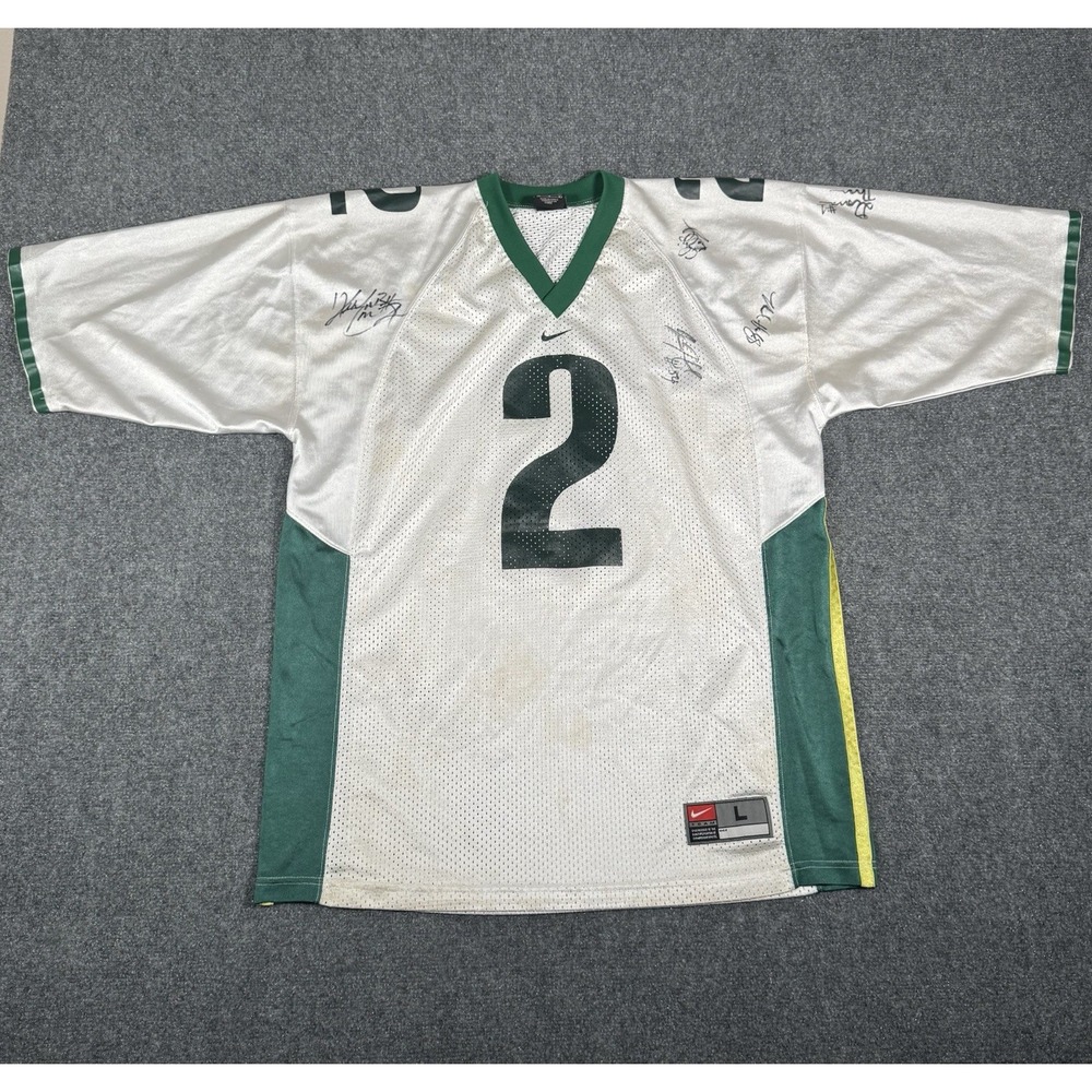 Vintage Nike Oregon Ducks Football Jersey #2 Men Large White Green Player Signed
